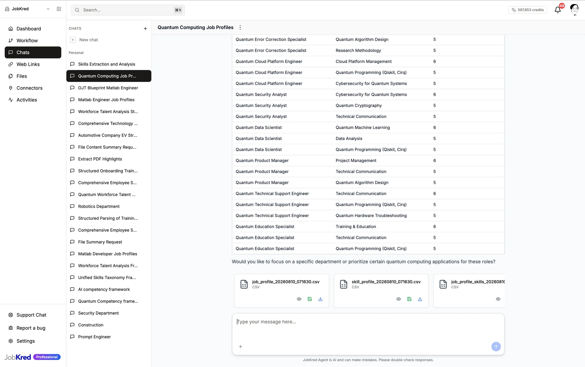 Agentic chat — JobKred screenshot